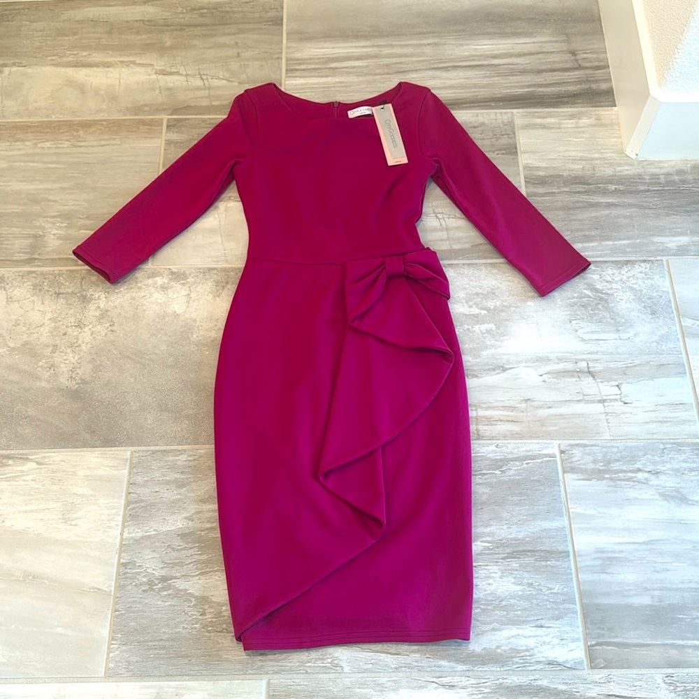 Purple fitted midi dress. New with tags. Size XS.